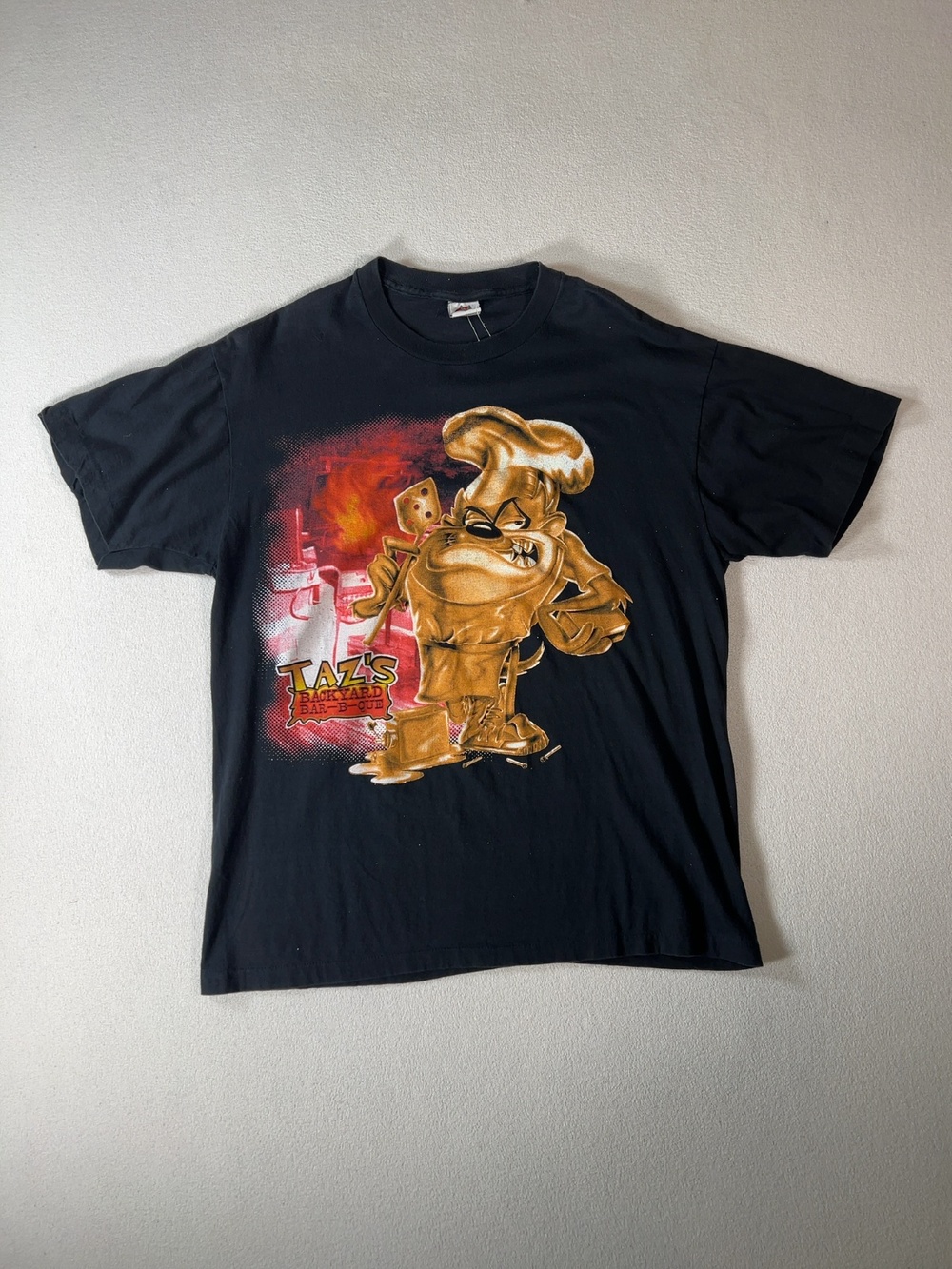 Vintage 1997 Looney Tunes Taz Backyard BBQ T-Shirt Black Good M